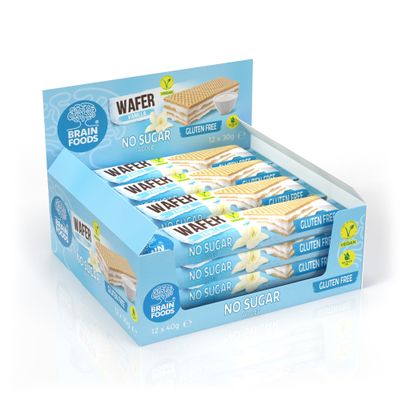 Brain Foods Vanilla Wafer, No Sugar Added, Vegan, Gluten Free, Lower Calories, 12 Bars, 30g
