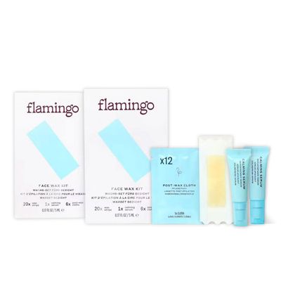 Flamingo Face Wax Kit - Women's Waxing Kit with 40 Strips, 2 Calming Serums and 12 Post-Wax Cloths