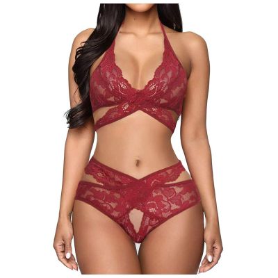 NOAGENJT Sexy Lingerie For Women Naughty Sex/Play Open Crotch Girls' Sleepwear One Piece Deep V Teddy Lace Bodysuit Womens Spaghetti Straps Pajamas