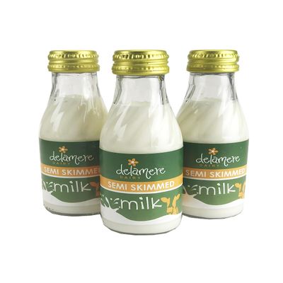 Delamere Semi Skimmed Cows Milk in Glass Bottles 97ml (8) Ideal for Guesthouses & Hotels