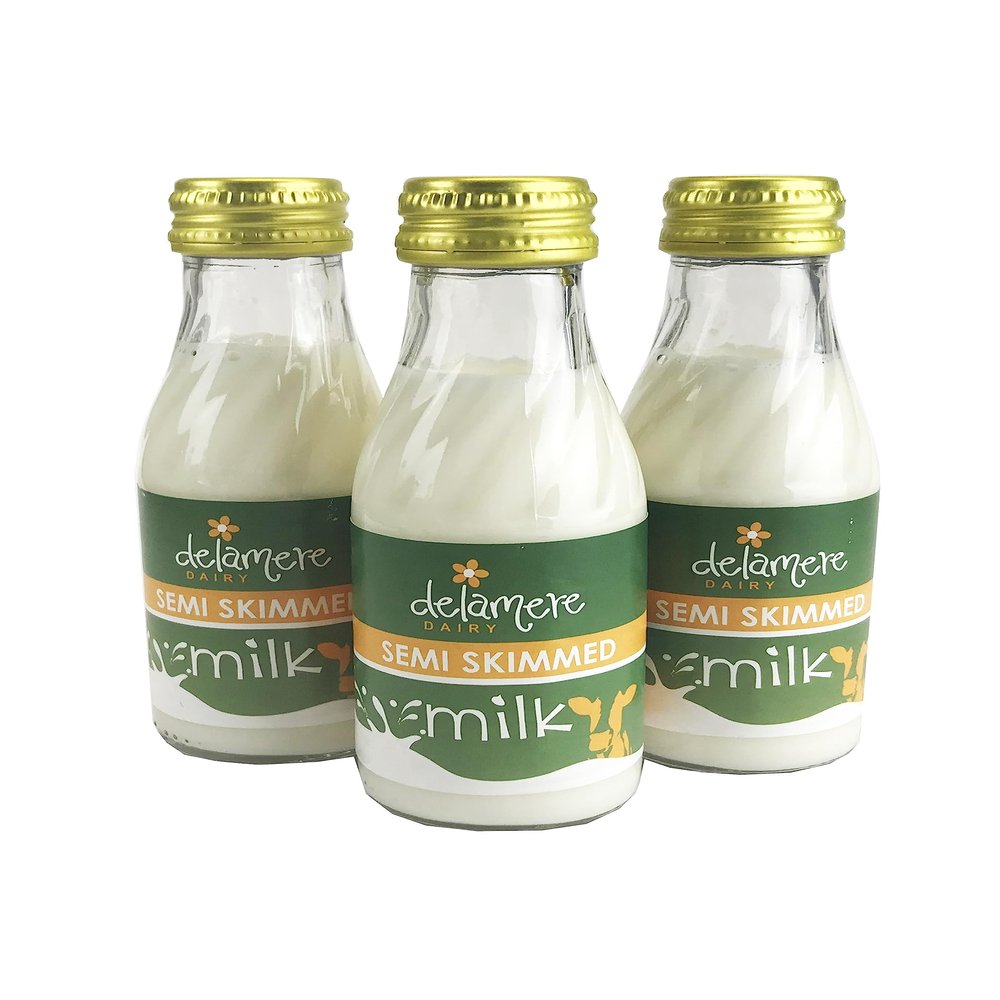 Delamere Semi Skimmed Cows Milk in Glass Bottles 97ml (8) Ideal for Guesthouses & Hotels