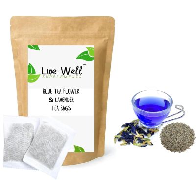 BLUE TEA FLOWER Herbal Tea Bags (Unbleached Tea Bags) Premium Quality! Available in 30+ Varieties (Blue Tea & Lavender, 25 Tea Bags)