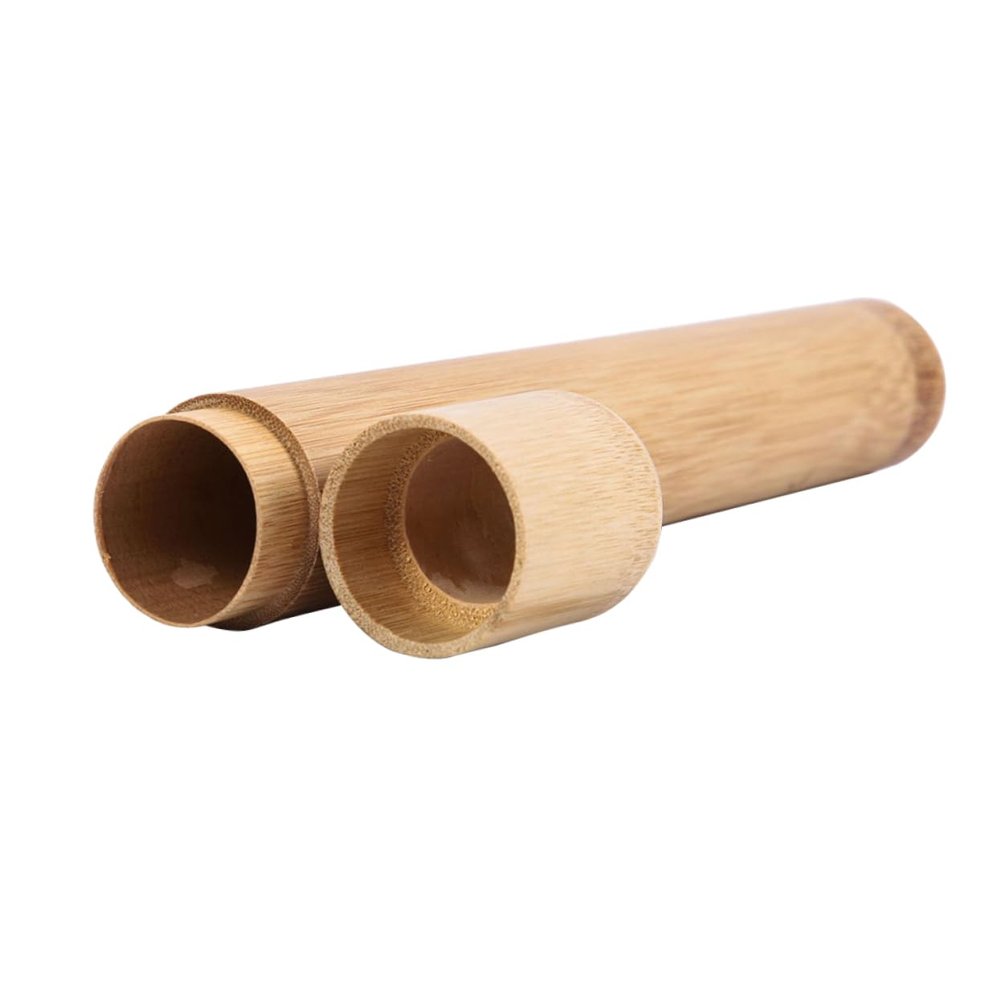 DOITOOL 1pc Portable Bamboo Toothbrush Holder Tube Travel Case for Hiking Camping Chic Round Design Easy to Clean Lightweight Toothbrush Storage