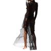 Koitniecer Crochet Maxi Dress Cover Ups for Women Y2K Long Sleeve Knitted Hollow Out Maxi Dress Sexy See Through Beach Maxi Dress (Sheer Mesh-Black, M) view 2