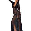 Koitniecer Crochet Maxi Dress Cover Ups for Women Y2K Long Sleeve Knitted Hollow Out Maxi Dress Sexy See Through Beach Maxi Dress (Sheer Mesh-Black, M) view 3