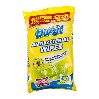 Duzzit Antibacterial Wipes - 50 Jumbo Wipes - Extra Strong - Pack of 3 (50 x 3, 150 Wipes)
