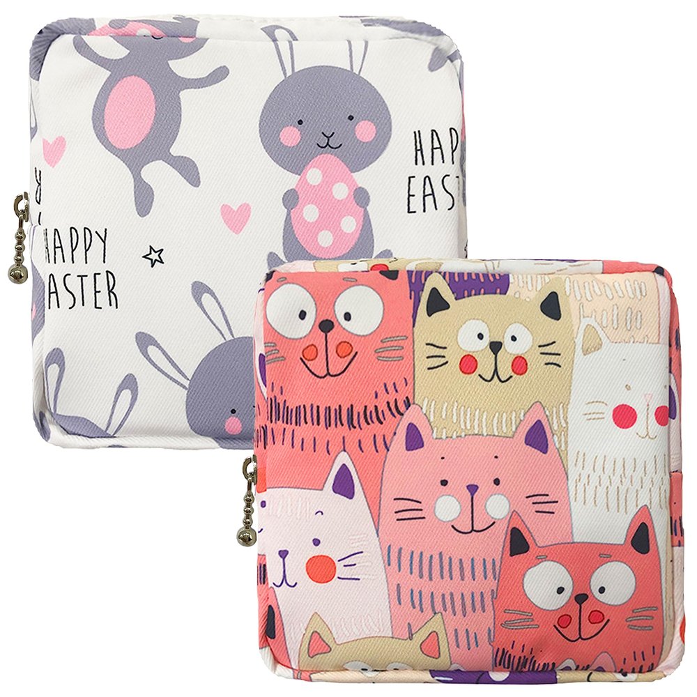 2Pcs Sanitary Towel HolderPeriod Bag Sanitary Napkin Storage Bag Sanitary Pouch with Zipper Portable Pantyliners Bag for Women Teen Girls Ladies