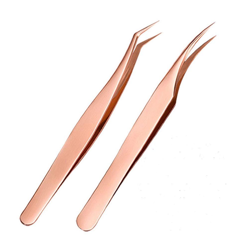 2Set Lash Tweezers, Lashes Extension Curved Tweezers Stainless Steel Lash Extension Kit Curved Tweezers for Lash Extensions, Splinter Eemoval, Eyebrows,(4PCS)