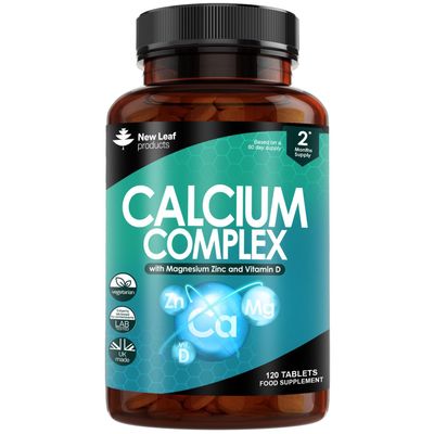 Calcium Magnesium Zinc and Vitamin D Supplement - 120 High Strength Tablets Supplement with Magnesium Vitamin D, Zinc Tablets Complex Made in The UK by New Leaf
