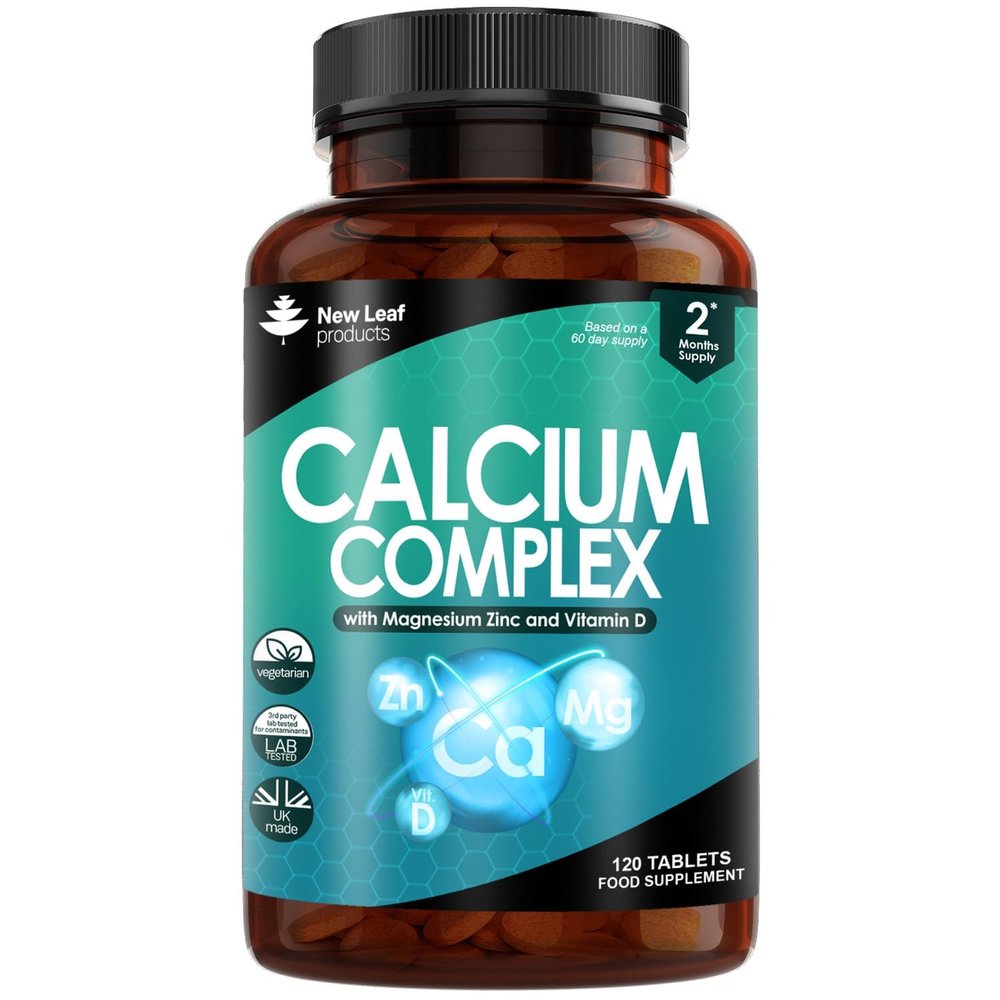 Calcium Magnesium Zinc and Vitamin D Supplement - 120 High Strength Tablets Supplement with Magnesium Vitamin D, Zinc Tablets Complex Made in The UK by New Leaf