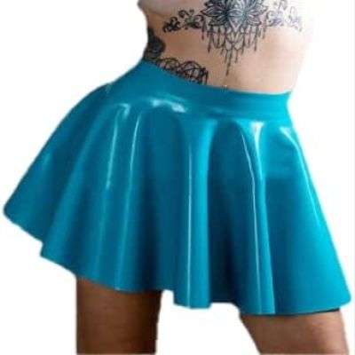 Sky Blue Latex Mini Skirt Women Latex Mini Skirt Latex,Blue,X-Large