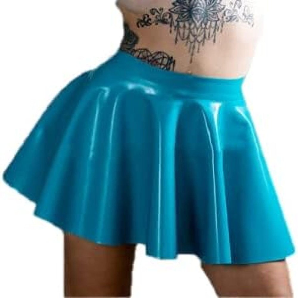 Sky Blue Latex Mini Skirt Women Latex Mini Skirt Latex,Blue,X-Large
