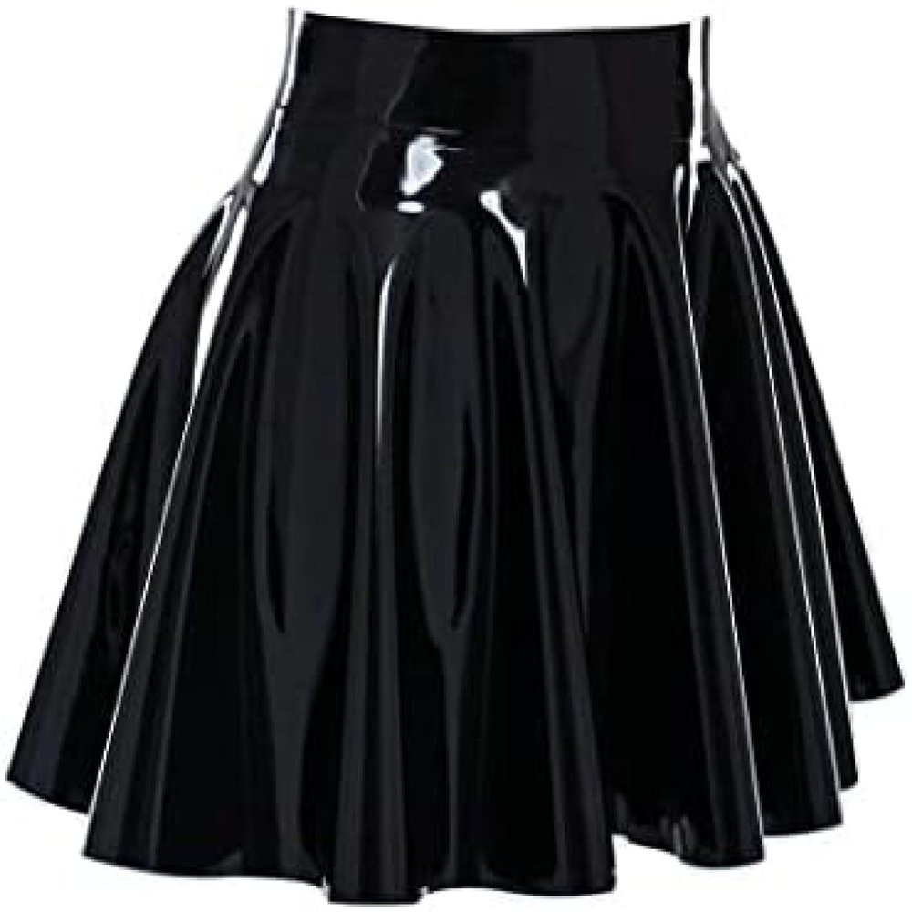 ANTIY Handmade Black Latex Mini Skirt Sexy Women Latex Rubber Dresses,Black,X-Small