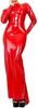 ANTIY Black Long Sleeves Sexy Latex Dress with High Collar Zipper Back Rubber Gown Bodycon Playsuit,Red,Large view 1