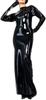ANTIY Black Long Sleeves Sexy Latex Dress with High Collar Zipper Back Rubber Gown Bodycon Playsuit,Red,Large view 3