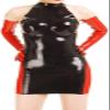 ANTIY Red and Black Sexy Latex Dress with Back Zipper Glued Breasts Rubber + Gloves,Custom Color,Medium view 1