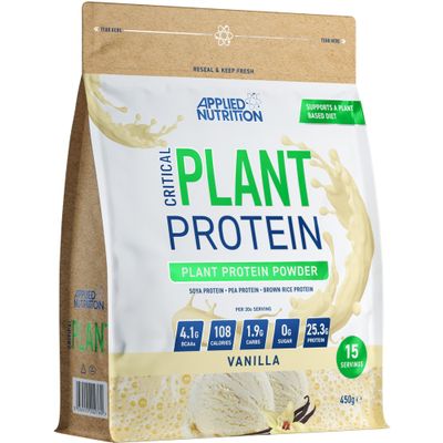 Applied Nutrition Plant Protein Powder Critical Plant Vegan Protein Shake with SOYA, Pea, Brown Rice Proteins & Essential Amino Acids - Dairy-Free Gym Supplement (450g - 15 Servings) (Vanilla)