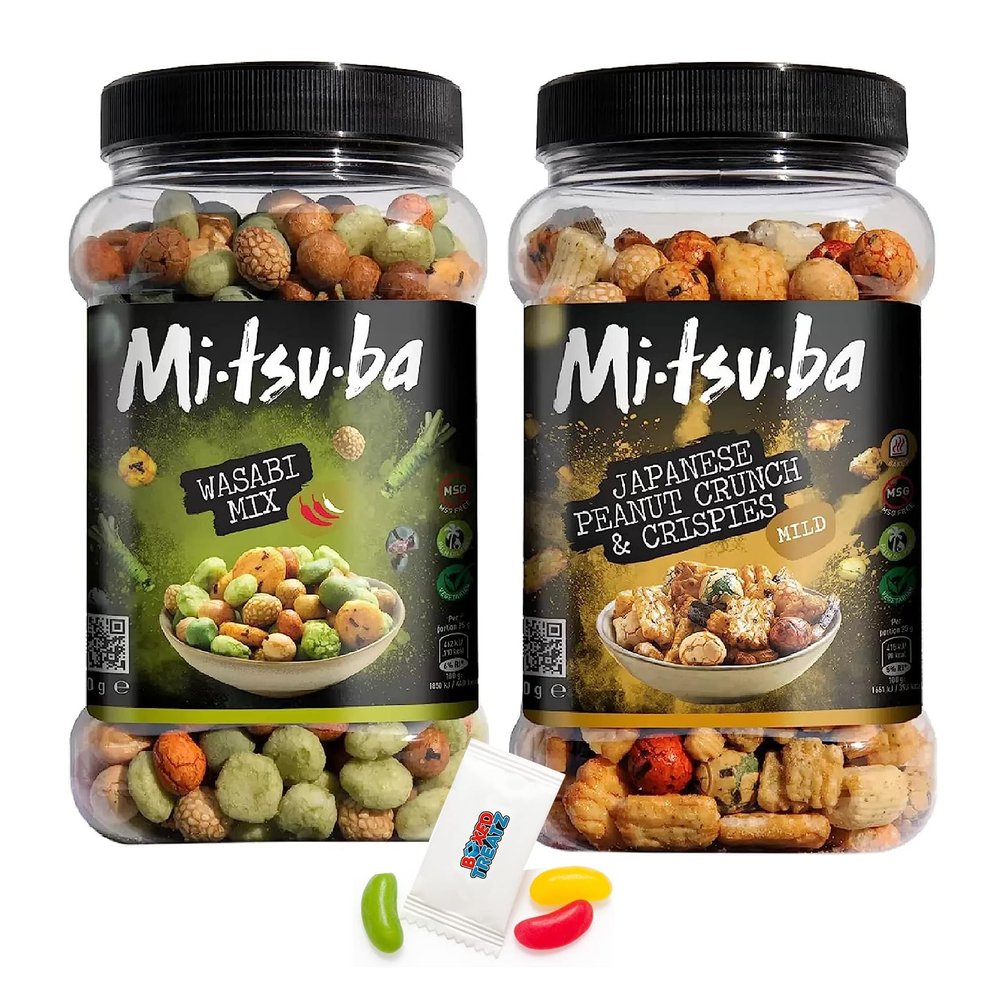 Mitsuba Rice Crackers Snacks Bundle Wasabi Mix 800g Japanese Peanut Crunch And Crispies 650g Crispy Rice Snack Snacks For Party Food, Movie Nights Or Birthday Parties Boxed Treatz