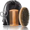 Beard Comb Brush Set with Beauty Trimming Scissors, Wooden Boar Bristle Beard Brush, Anti Static Moustache Pocket Comb, Portable Hair Comb for Combing Beard Hair, Removing Debris, Massages Face view 1