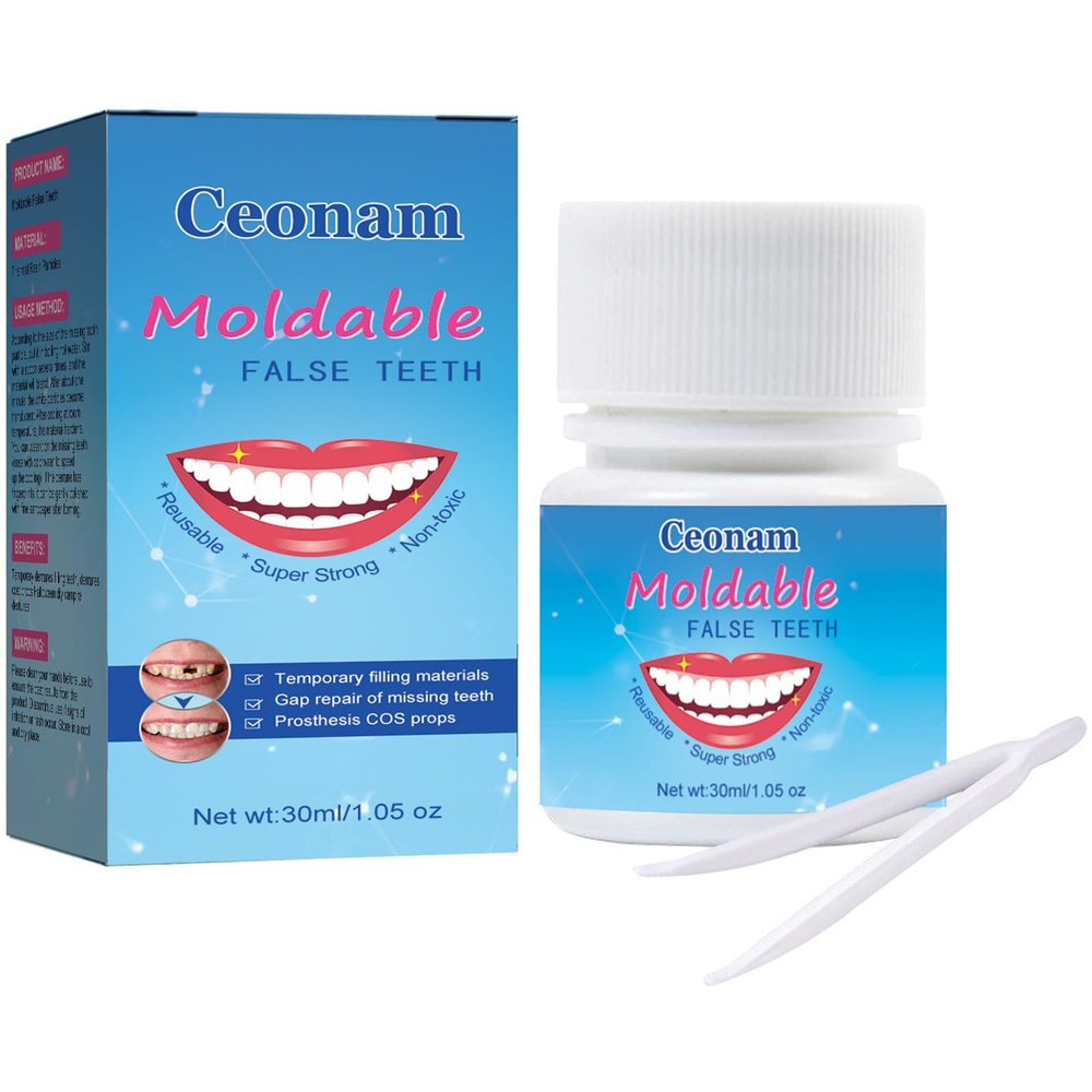 30ml Tooth Repair Kit - Teeth Replacement with Moldable Heat Fit Beads for Temporary Restoration of Missing or Broken Teeth and Dentures, Including Clear Instructions and Plastic Clip