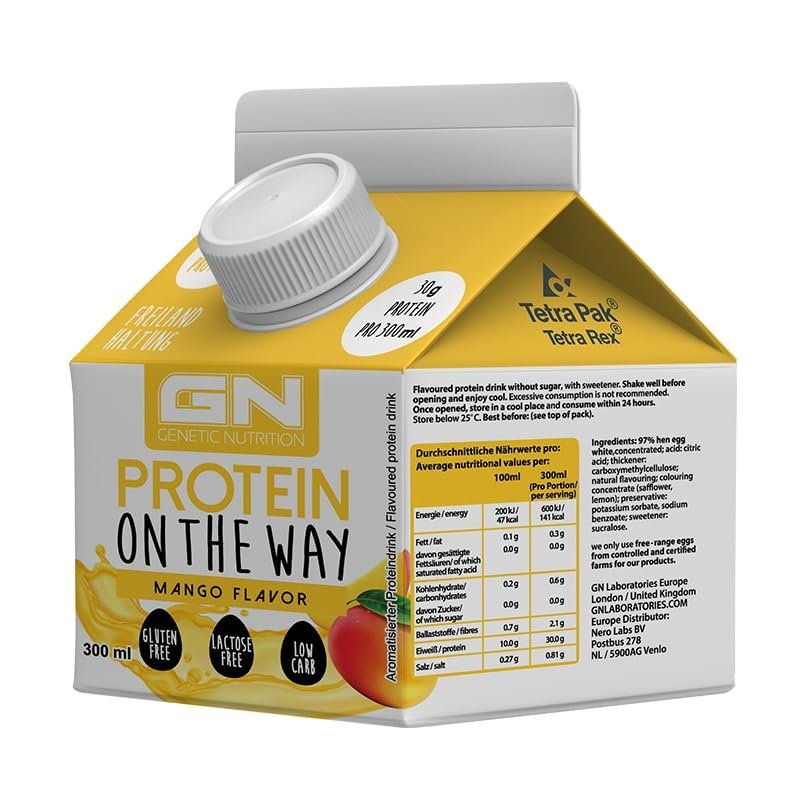 GN Laboratories Protein on The Way (6 x 300 ml Mango) - Practical Lactose Celebration Egg Clear Protein Drink - Ideal for Muscle Building