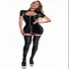 WSZJLN Womens Ladies Hollow Breast Out Sexy Dress Shiny PU Leather Front Zipper Latex Bodycon Mini Dress for Cocktail Party Clubwear view 4