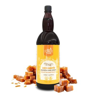 Blue Nile Foods Barista Salted Caramel Coffee Syrup, Zero Sugar, Keto Friendly, Calorie/Sugar Free Syrups for Drinks, Cooking, Hot/Iced Coffee Syrup, 1L