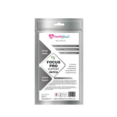 Focus Pro Support Topical Patches. Clear Brain Fog. Strong Focus, Memory, Motivation & Energy. 8 Hour Boost.