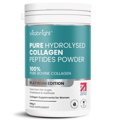 Bovine Collagen Powder 500g | 50 Servings | Highly Bioavailable Hydrolyzed Collagen Supplements for Women | Bovine Pure Peptides Powder High Strength Supplements for Women & Men | VitaBright