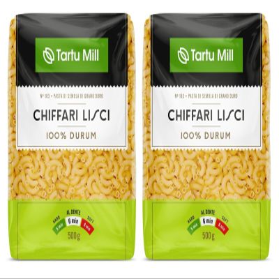CHIFFARI LISCI Pasta Dry 100% Durum Wheat Premium Semolina Macaroni Tartu Mill Nr 183 (x2 CHIFFARI LISCI 500g) 1Kg