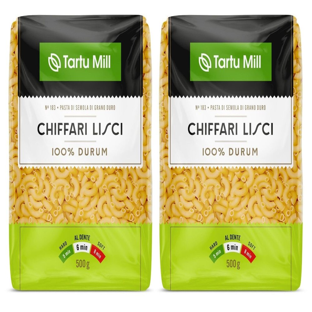 CHIFFARI LISCI Pasta Dry 100% Durum Wheat Premium Semolina Macaroni Tartu Mill Nr 183 (x2 CHIFFARI LISCI 500g) 1Kg