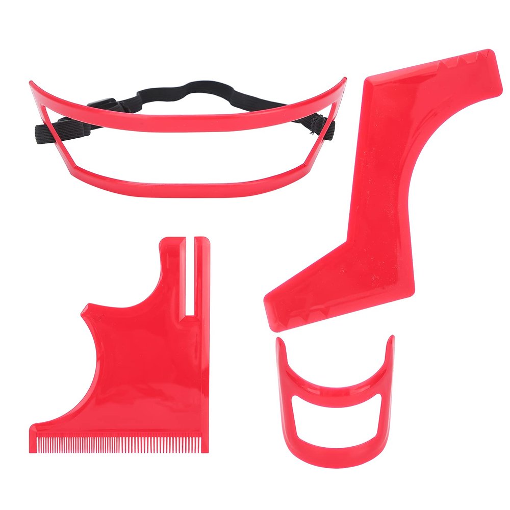 Beard Shaping Tool Kit, Red Plastic Beard Stencil Set, Beard Styling Shaper, Cutting Shaving Trimmer Guide, Goatee Moustache Sideburns, Curve and Step Cut