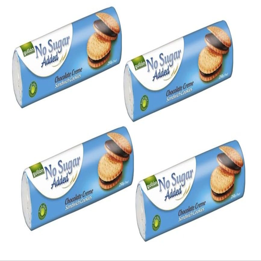 No Sugar Added Gullon Sandwich Cookie Chocolate Cream Biscuits 250g each, Great choice for diabetic Gift for friends & Family. (4)