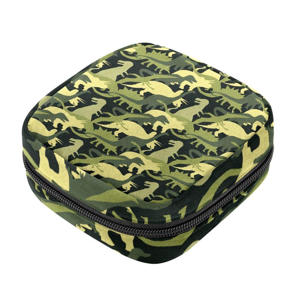 Sanitary Napkin Storage Bag, Feminine Product Pouches Portable Period Kit Bag for Girls Women Ladies Camo Dinosaur