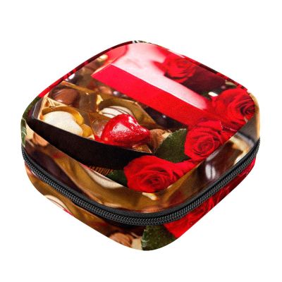 Sanitary Napkin Storage Bag, Feminine Product Pouches Portable Period Kit Bag for Girls Women Ladies Valentine's Day Rose