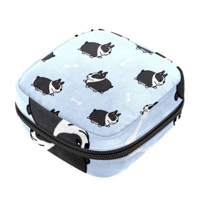 Sanitary Napkin Storage Bag, Feminine Product Pouches Portable Period Kit Bag for Girls Women Ladies Terrier Dog Walking Cartoon
