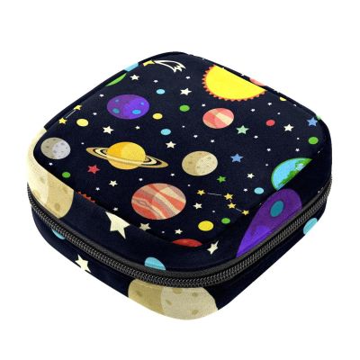 Sanitary Napkin Storage Bag, Feminine Product Pouches Portable Period Kit Bag for Girls Women Ladies Space Planets Stars Dark