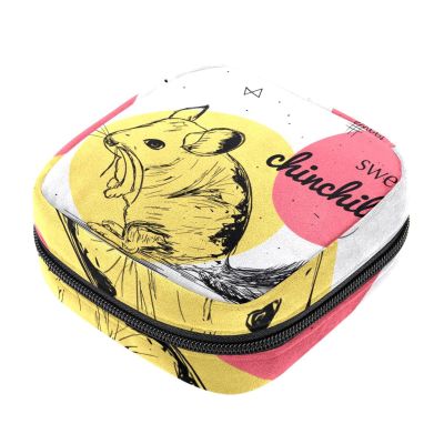Sanitary Napkin Storage Bag, Feminine Product Pouches Portable Period Kit Bag for Girls Women Ladies Cute Sweet Chinchilla
