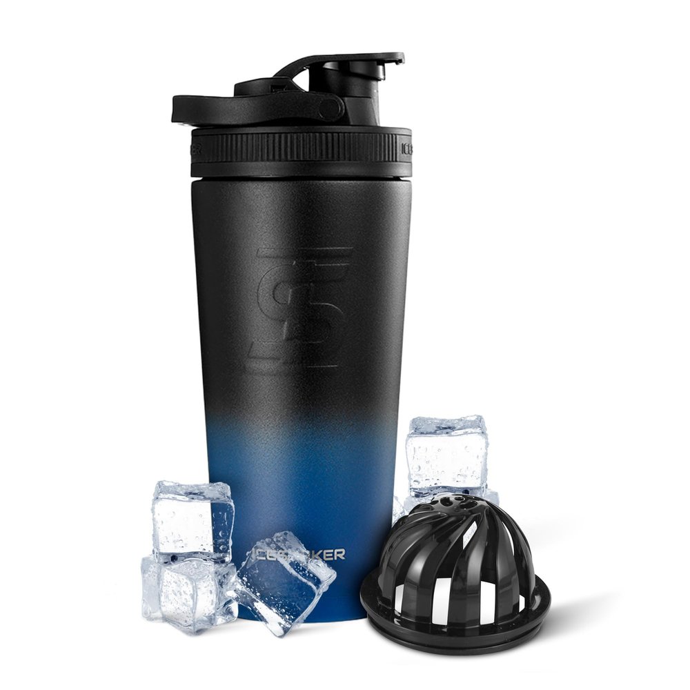 Ice Shaker 26 Oz, Stainless Steel Protein Shaker, As Seen on Shark Tank, Reusable, Gym Water Bottle, Navy and Black