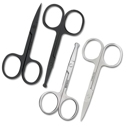 Curved and Rounded Facial Hair Scissors for Men and Women - Cutting Scissors for Mustache, Nose, Beard, Eyebrow, Eyelashes and Ears - Steel Cutting Scissors - 4 Pairs
