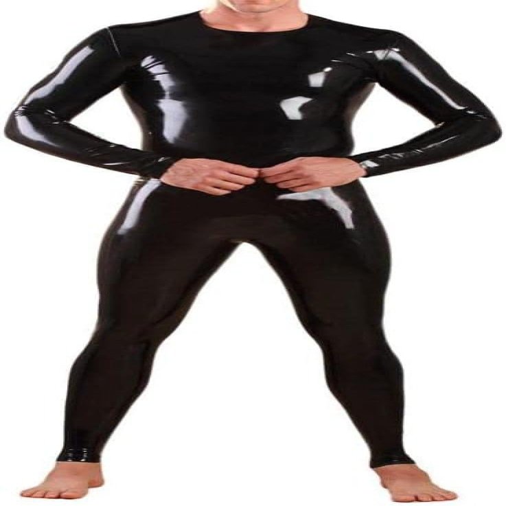 Latex Rubber Suits Black Sexy Bodysuit, Comfortable and, Party Bodysuit Catsuit with Zipper,Black-Male,Small