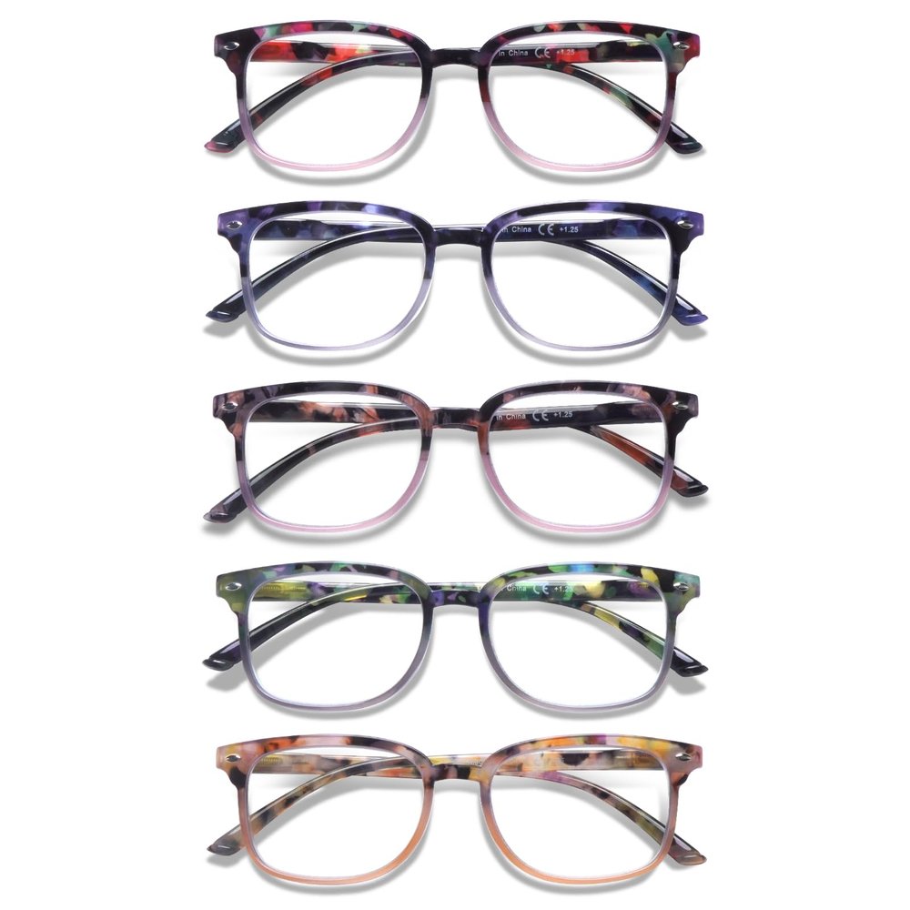 ZONLON 5 Pack Reading Glasses for Women - Anti Blue Light Blocking with Spring Hinges(5 Multicolor C2, 3.50, multiplier_x)