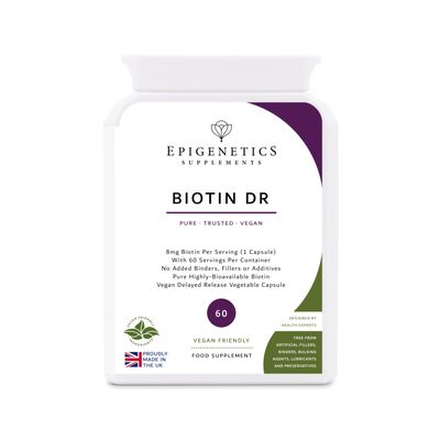 Biotin DR 8000mcg | 100% Pure & Natural High Strength Biotin 8mg | 60 Vegan Friendly Capsules UK Made | 1 Capsule Daily (2 Month Supply)