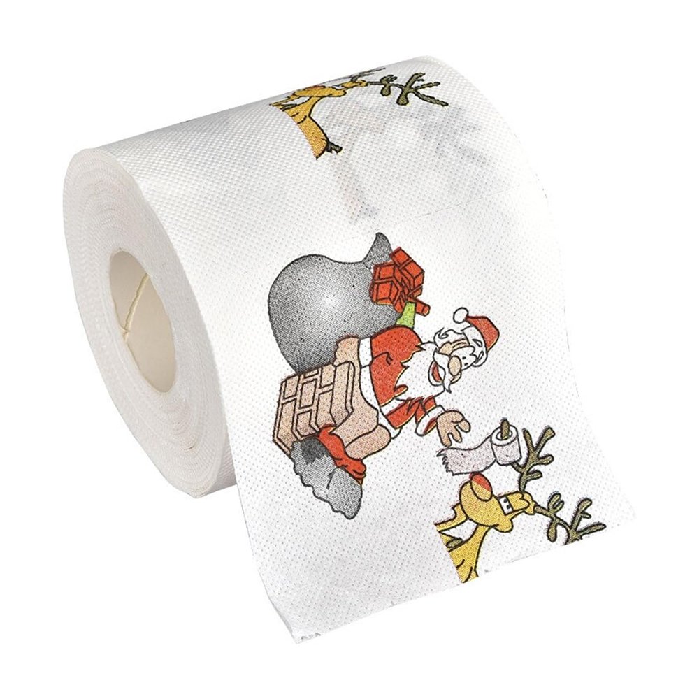 CLENEA 1 Pack Christmas Toilet Paper Household Santa Printed Bath Toilet Paper