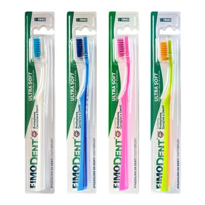 Fimodent Ultra Soft Toothbrush with Gums and Teeth Protection System  Equipped with 6580 UltraX Bristles with Ultra Soft Hardness on Gums and Enamel  4 Toothbrushes in Assorted Colours