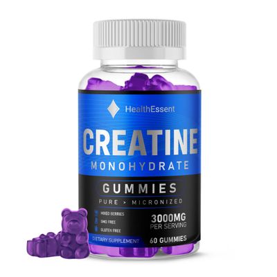 HealthEssent Creatine Monohydrate Pre Workout Gummies 3000mg  Supports Muscle Recovery, Strength & Power  Enhances Workout Performance  60 Vegan Capsules (1-Month Supply)