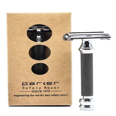 Parker Safety Razor76R Graphite Gray Long Handle Butterfly Open Double Edge Safety Razor for Men