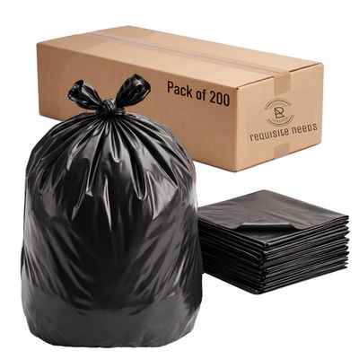 REQUISITE NEEDS 200 Extra Large Black Bin Bags 100 Litre Heavy Duty, Refuse Sacks, Bin Liners, Strong, 50 m, Perfect for Every Day Use, Household, Office, Garden, DIY, Caterers