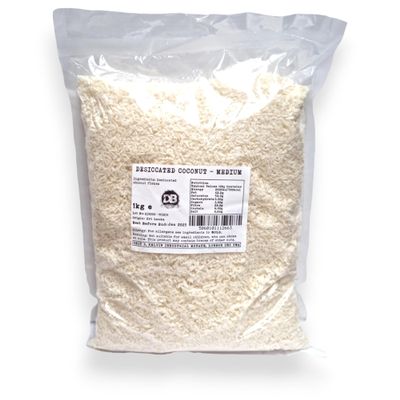 Desiccated Coconut (Medium) - 1kg | GMO FREE Coconut Fibre | Unsweetened Coconut Flakes | Shredded Dehydrated Coconut Flake | Perfect For Coconut Oil, Coconut Milk, Coconut Water Lovers