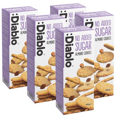 Diablo No Added Sugar Almond Cookies  Low Sugar Snacks, Almond Biscuits Sweetened with Maltitol, Delicious Healthy Snacks, Christmas Cookie Gift Box, Crispy Sweet Treats for All, 145g Pack of 5